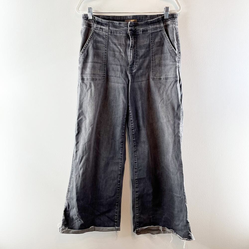 Kut From The Kloth Meg High Rise Wide Leg Raw Hem Jeans Gray Black 10